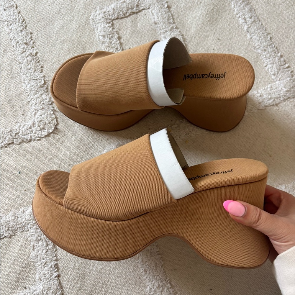 Jeffrey Campbell Brown and White Platform Mules